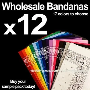 100% COTTON WHOLESALE LOT 12 BANDANAS BANDANNAS ALL COLORS - Photo 1/13