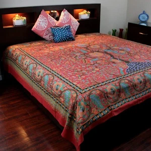Cotton Tree of Life Tapestry Wall Hang Tablecloth 88x104 in Bed sheet Full Red - Picture 1 of 4