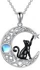 Sterling Silver Moon Black Cat Necklace for Women Tree of Life Cat Jewelry Gifts
