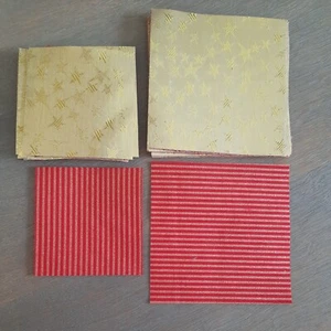 32 ~ Quilting Squares Fabric 4" X 4" & 3" X 3" Christmas Gold Stars Red Stripes - Picture 1 of 5