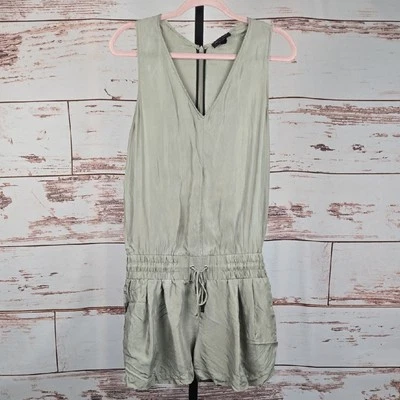 Rag & Bone Vetiver Elsa 100% Silk Romper Green Size 6 Small Flaw - Image 1 of 4