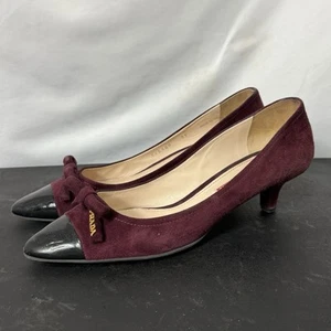 PRADA Red Suede & Black Patent Leather Cap Toe Pumps Kitten Heels EU 37 US 6.5 - Picture 1 of 10