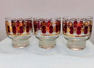 Juego de 3 vasos de whisky de bola baja MCM Culver Arándano y rollo dorado de colección - Imagen 1 de 3