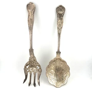 Set forchetta cucchiaio utensile formale insalata ornato piatto argento vintage made in India - Foto 1 di 19