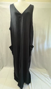 Old Navy Loose Boho Maxi Dress Womens Size 4X Black Pocket Linen Slit Sleeveless - Picture 1 of 12