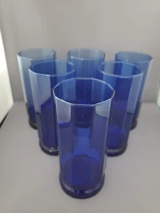 6 Anchor Hocking Essex Cobalt Blue 14 ozs 6 3/8" Tall Ice Tea  Glasses - Picture 1 of 5