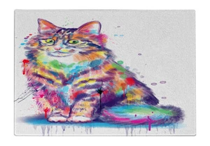 Watercolor Norwegiann Forest Cat Glass Cutting Board Kitchen Chopping Cheese - Picture 1 of 1
