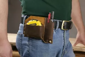 Personalisierter Leder Maßbandhalter Tasche Gürtelschlaufe Maßband Holster - Bild 1 von 11