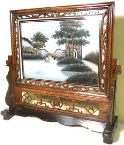 Antique Chinese Reverse Glass Painting On Stand (5847) - Picture 1 of 10