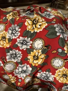 VTG Laura & Jayne Red Floral & Pocket Watch Print Ruched Collar L/S Blouse Wm 18 - Picture 1 of 5