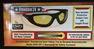 FREEDOM 24 TRANSITION PHOTOCHROMIC YELLOW TO SMOKE MOTORCYCLE SUNGLASSES - Picture 1 of 4