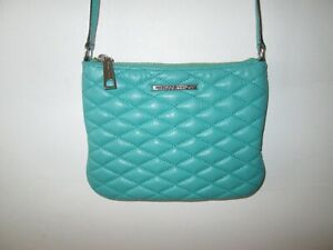 REBECCA MINKOFF Kerry Quilted Teal Leather Top-Zip Crossbody Bag Purse