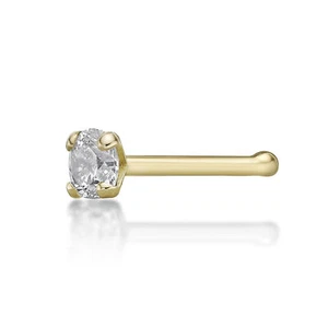 2.7mm 0.07 Carat Diamond Straight Stud Nose Ring in 14K Yellow Gold - 22 Gauge - Picture 1 of 8