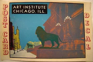 Vintage Original Chicago Art Institute Lions Post Card Water Slide Decal 1940s - Picture 1 of 3