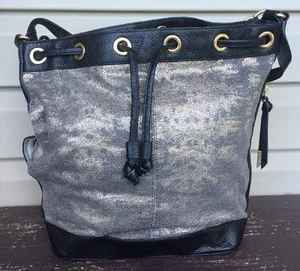 FOLEY + CORINNA BILLY LEATHER BUCKEY SHOULDER BAG PURSE SILVER BLACK EUC! $375 - Picture 1 of 10