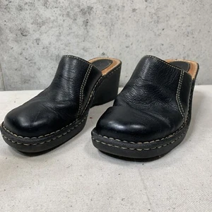 BORN Women's 8 Black Leather Slide Mules W3510 Wedge Platform heels - Picture 1 of 12