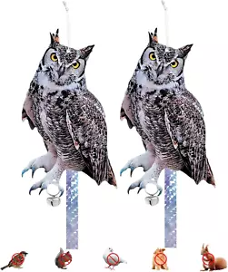 Owls to Keep Birds Away, 2Pcs Hanging Owl with Reflective Tape for Garden Patio, - Picture 1 of 12