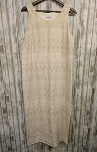 Jones New York 100% Silk Maxi Dress Cream Sleeveless Geometric Side Slit 12 NWT - Picture 1 of 9
