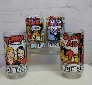 4 VTG Sunday Funnies Comics Glasses Tumblers Annie Moon Mullins Terry Gasoline - Picture 1 of 4