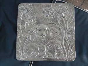 Arthur Court 1993 Aluminum Platter Tray Serving Dish Bunny Rabbits Flowers 12.5" - Picture 1 of 9