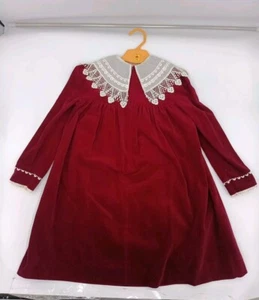 Girls Holiday Dress Size 6X Burgundy Velvet Lace Collar - Key To Fashion Brand - Picture 1 of 7