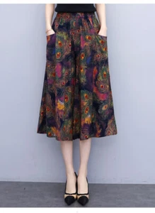 Mujeres Informales Cintura Elástica Pierna Ancha Pantalones Falda Floral con Bolsillos - Imagen 1 de 1