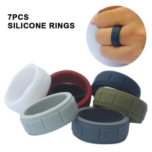 7 Stück Silikon Ehering Herren Flex Fit Sport Gummiband 8-13 # Größe Ring - Bild 1 von 17