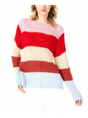 J.O.A. Suéter para mujer rojo acanalado bloque de color manga larga cuello redondo S Foto 1 de 4