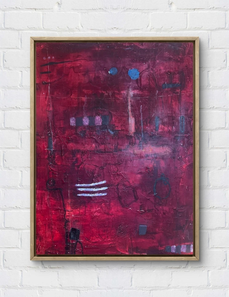 Faris оригинальное искусство: глубокий в красном 22 x 28 холст масло абстрактный экспрессионизм - Изображение 1 из 4