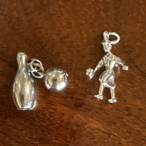 Vintage 1960s Woman Bowler Charm 3D AND Bowling Pin And Ball Sterling Silver - Picture 1 of 4