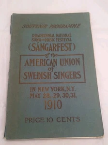 Antique Souvenir Program American Union Of Swedish Singers 1910 - Picture 1 of 9