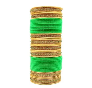 Indian Bangles, CG B Velvet Glitter Size (2x8) GREEN- 2 Hand Bangle Set - Picture 1 of 1