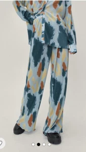 NASTY GAL Plisse Co Ord Abstract Print Wide Leg Trousers UK 10 BNWT RRP £45 - Picture 1 of 5