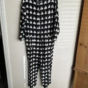 1980s vintage Anne Klein II b/w cotton ikat fabric jumpsuit - Picture 1 of 7