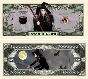 ✅ Pack de 100 billetes de 1 millón de dólares de personaje de bruja de Halloween dinero novedoso ✅ - Imagen 1 de 6