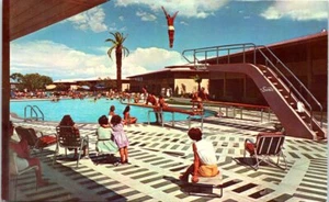 NV Postcard Paradise Pool At The Sands Las Vegas Nevada Diving Boards Diver - Picture 1 of 2