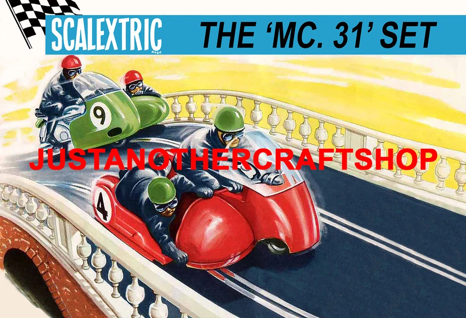 Scalextric MC31 Juego de motocicletas y sidecar 1964 póster grande A3 anuncio letrero de tienda