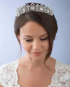Luxury Crown Elegant Bride Wedding Crystal Tiara Silver Headdress Hair Accessory - Picture 1 of 10