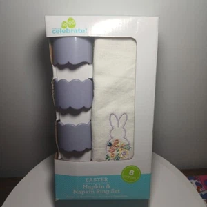 Easter Bunny Napkin And Napkin Ring Set 8 Pieces - Picture 1 of 6