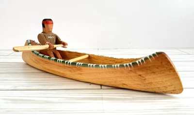 🛶 Canoa de madera tallada a mano de colección arte popular rústico decoración de cabina firmada R Goodwin Foto 1 de 4