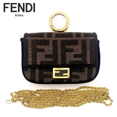 Fendi Llavero Nano Baguette FF Logo Bolso Dije Nylon Marrón 10x6.5cm Usado Lindo Foto 1 de 4