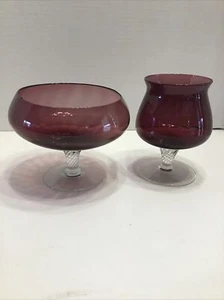 2 Vintage Empoli Italy Purple Cocktail Glasses Clear Twist Stem Hand Blown - Picture 1 of 4