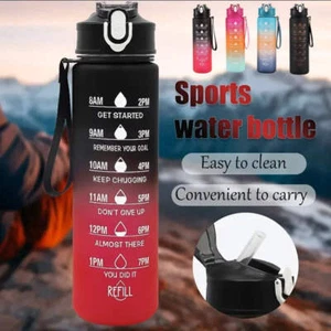 Sports Water Bottle with Time-Tracking Straw Leak Proof Locking Flip Cover for E - Picture 1 of 10