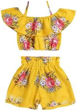 2pcs/Set Toddler Baby Girl Sleeveless Floral T-Shirt Top Shorts Outfit 1-2 Years