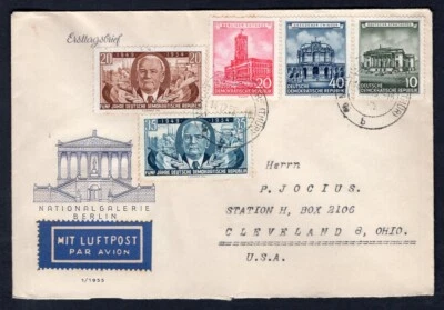 GERMANY DDR 1955 Airmail Cover to USA. Pieck Stamps. Luftpost Brief - Image 1 of 2
