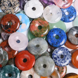 30mm Natural Stone Doughnut Pendant Crystal Carved Amulet DIY Earring Necklace - Picture 1 of 61