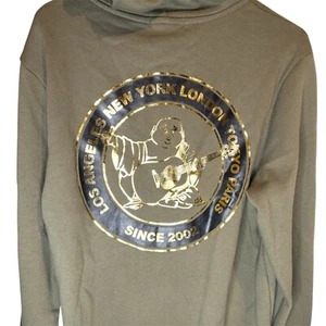 True Religion Men's Olive Kalamata Metallic Buddha Zip Hoodie Size M NWT - Picture 1 of 8