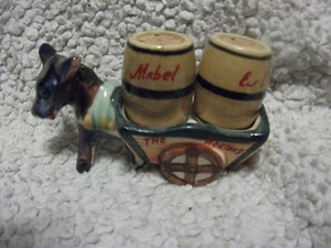 Vintage Donkey Burro Jackass Cart Barrels Salt Pepper Shaker 50s Carrier Ceramic - Picture 1 of 7
