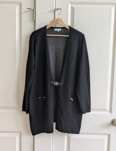 Calvin Klein Cardigan Women 1X Black Open Front Buckle Wool Blend Sweater Jacket - Picture 1 of 9