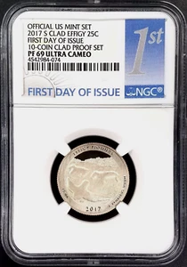 2017 S Proof Clad Effigy Mounds Quarter, NGC PF 69 Ultra Cameo, 1st Day of Issue - Picture 1 of 4